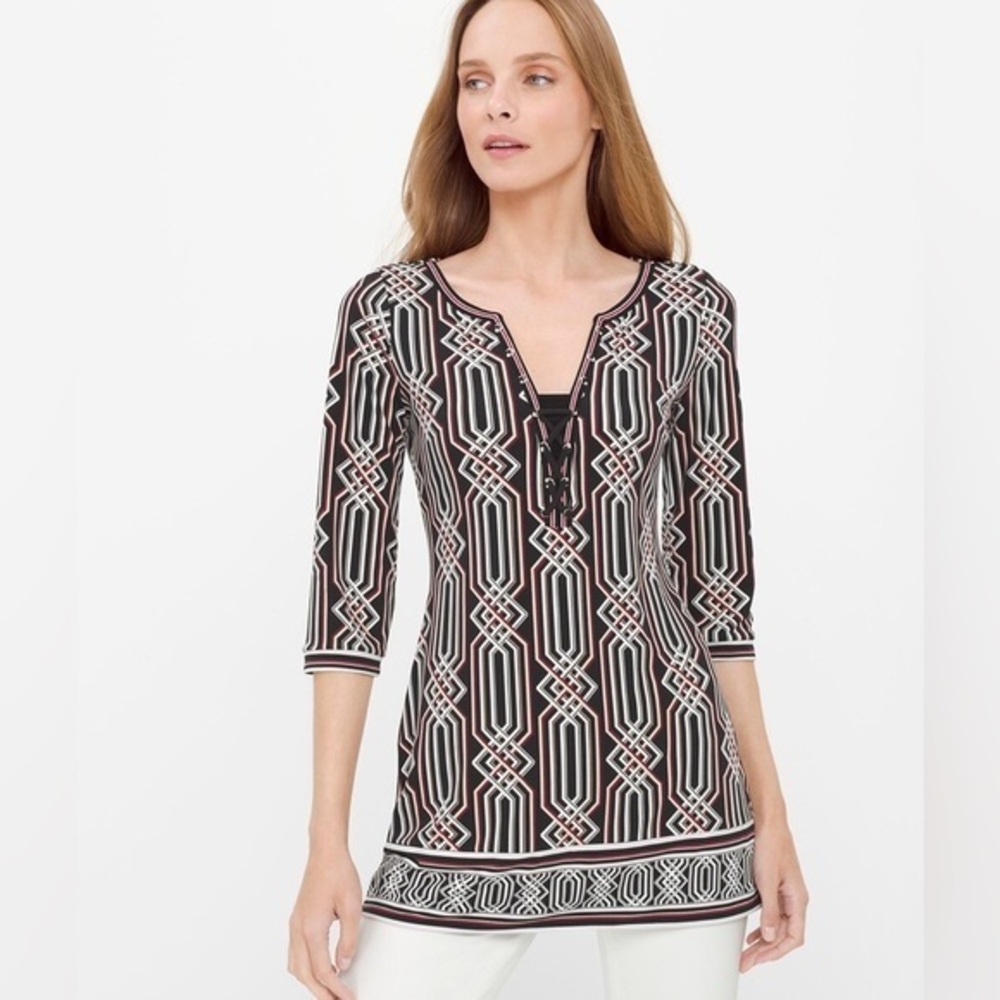 White House Black Market Lace Up Detail Print Tunic